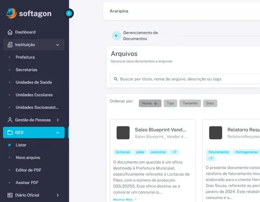 Interface moderna do Sistema CIA mostrando dashboards inteligentes, automatização de processos e indicadores de performance em tempo real para gestão municipal